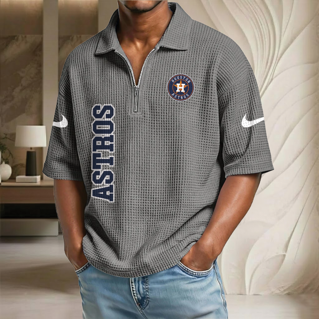 MLB x HOU Baseball Waffle Half-Zip Polo Shirt HLP HLPHUONG