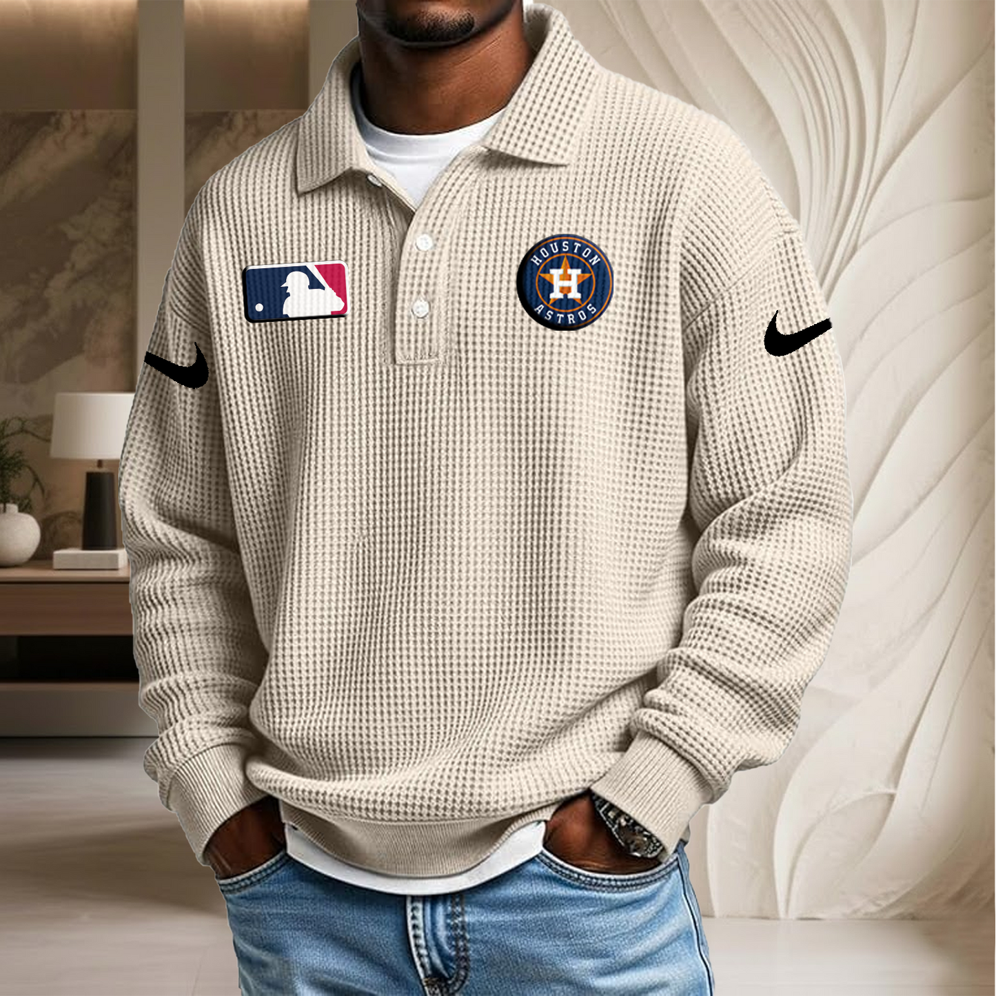 MLB x HOU Waffle Three Button Lapel Polo HLP HLPHUONG