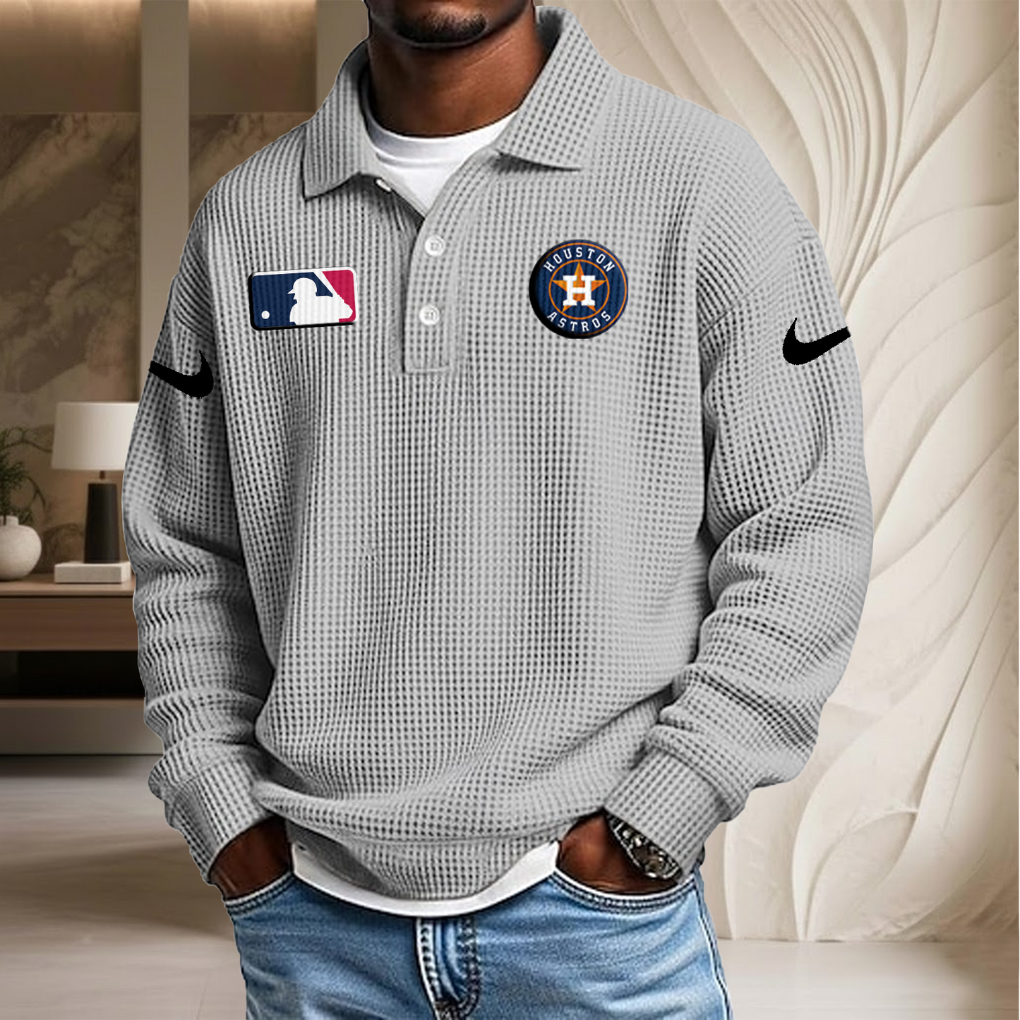 MLB x HOU Waffle Three Button Lapel Polo HLP HLPHUONG