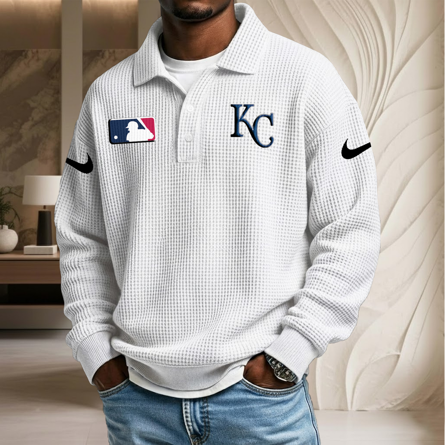 MLB x KC Waffle Three Button Lapel Polo HLP HLPHUONG