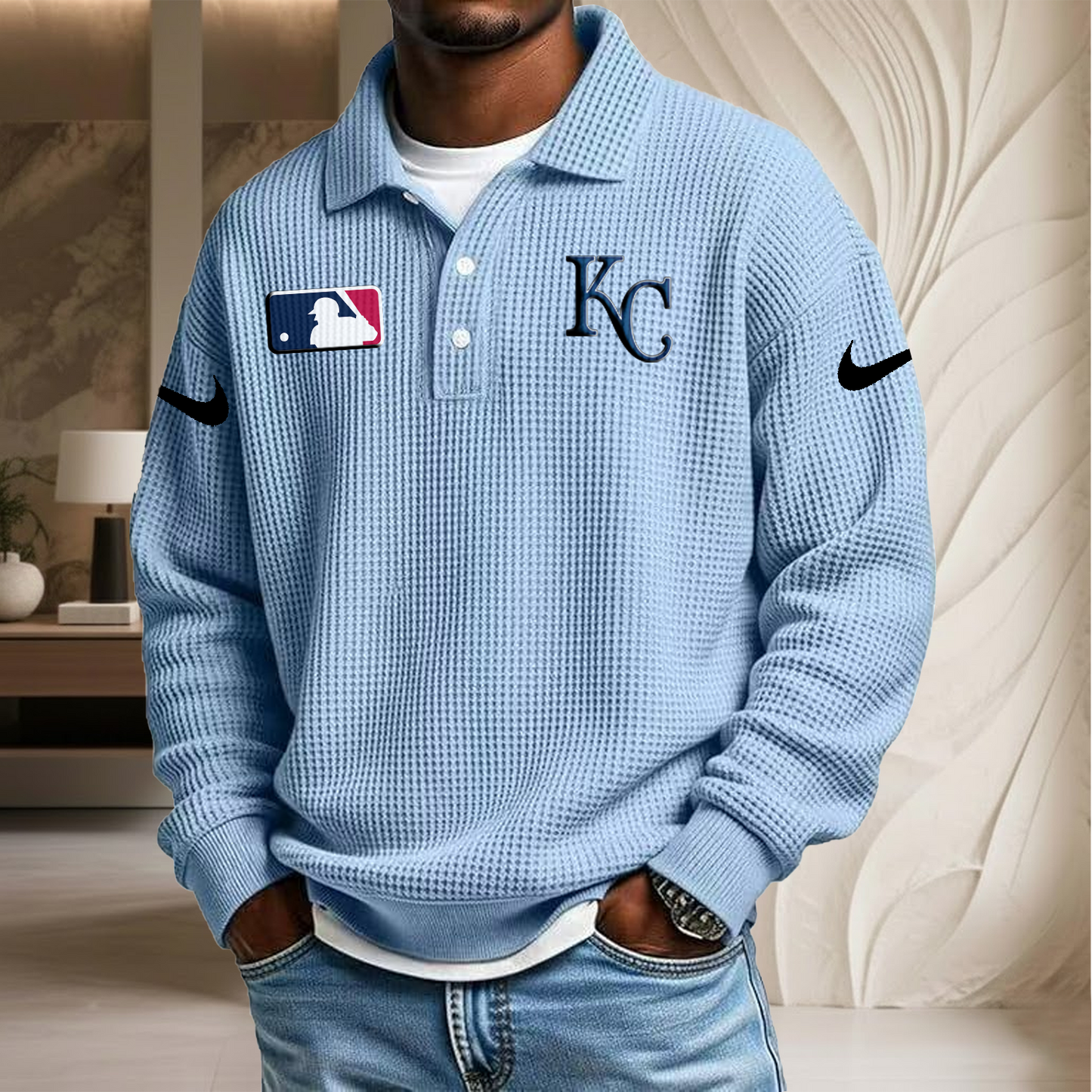 MLB x KC Waffle Three Button Lapel Polo HLP HLPHUONG