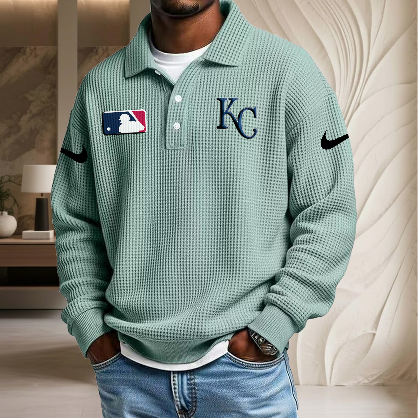 MLB x KC Waffle Three Button Lapel Polo HLP HLPHUONG