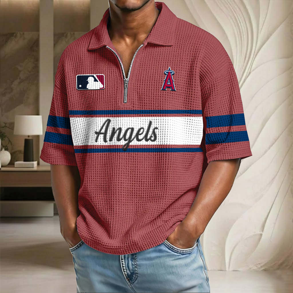 MLB x LAA Baseball Waffle Half-Zip Polo Shirt HLP HLPHUONG