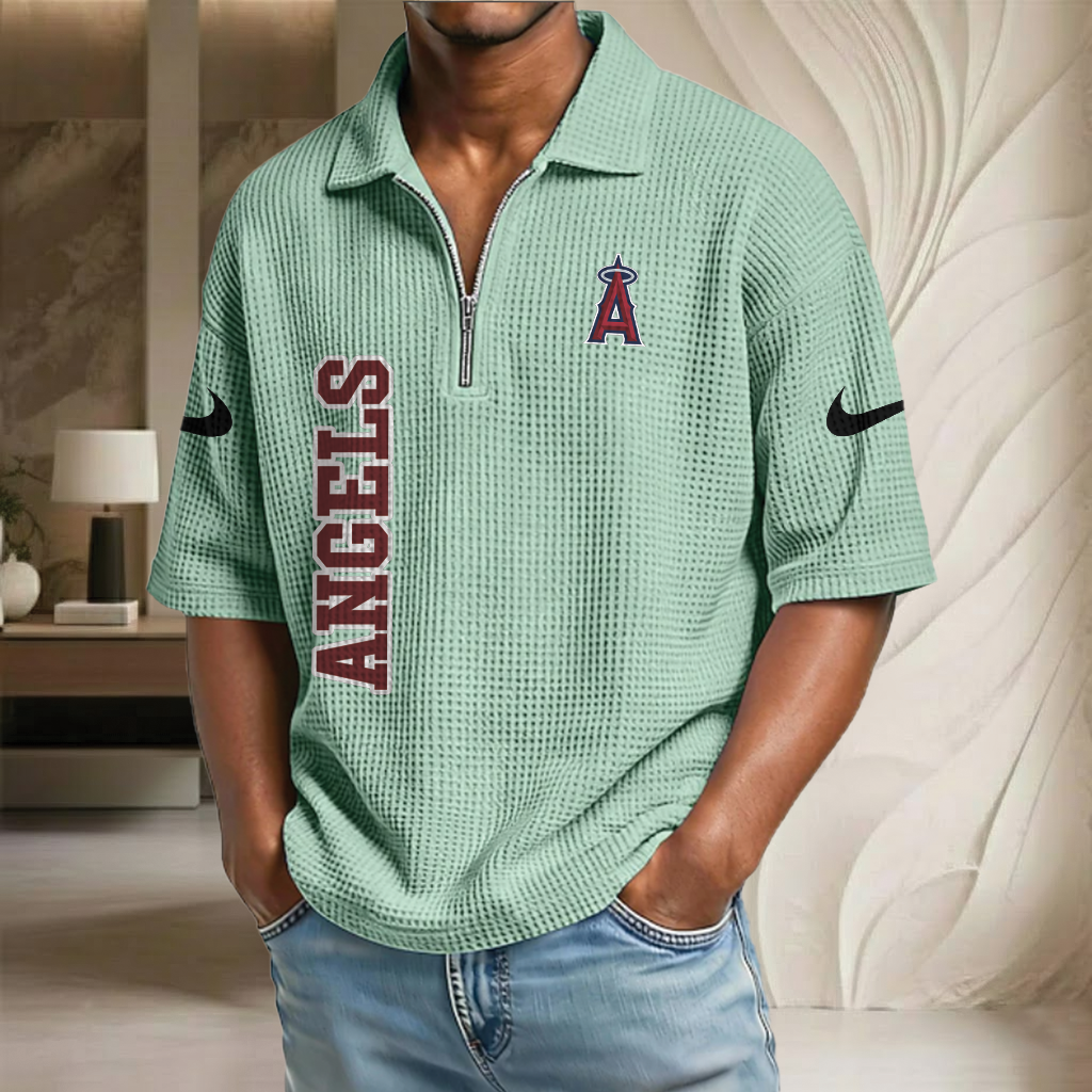 MLB x LAA Baseball Waffle Half-Zip Polo Shirt HLP HLPHUONG