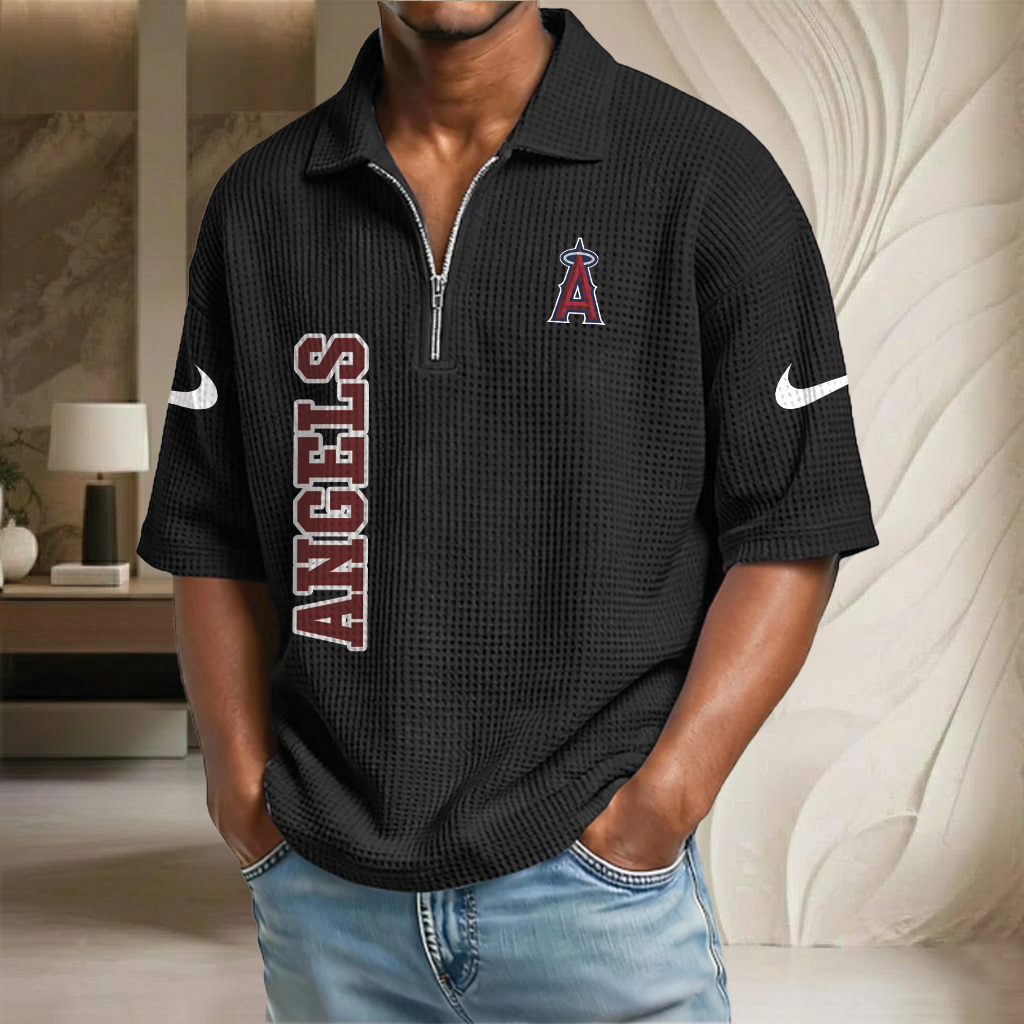 MLB x LAA Baseball Waffle Half-Zip Polo Shirt HLP HLPHUONG