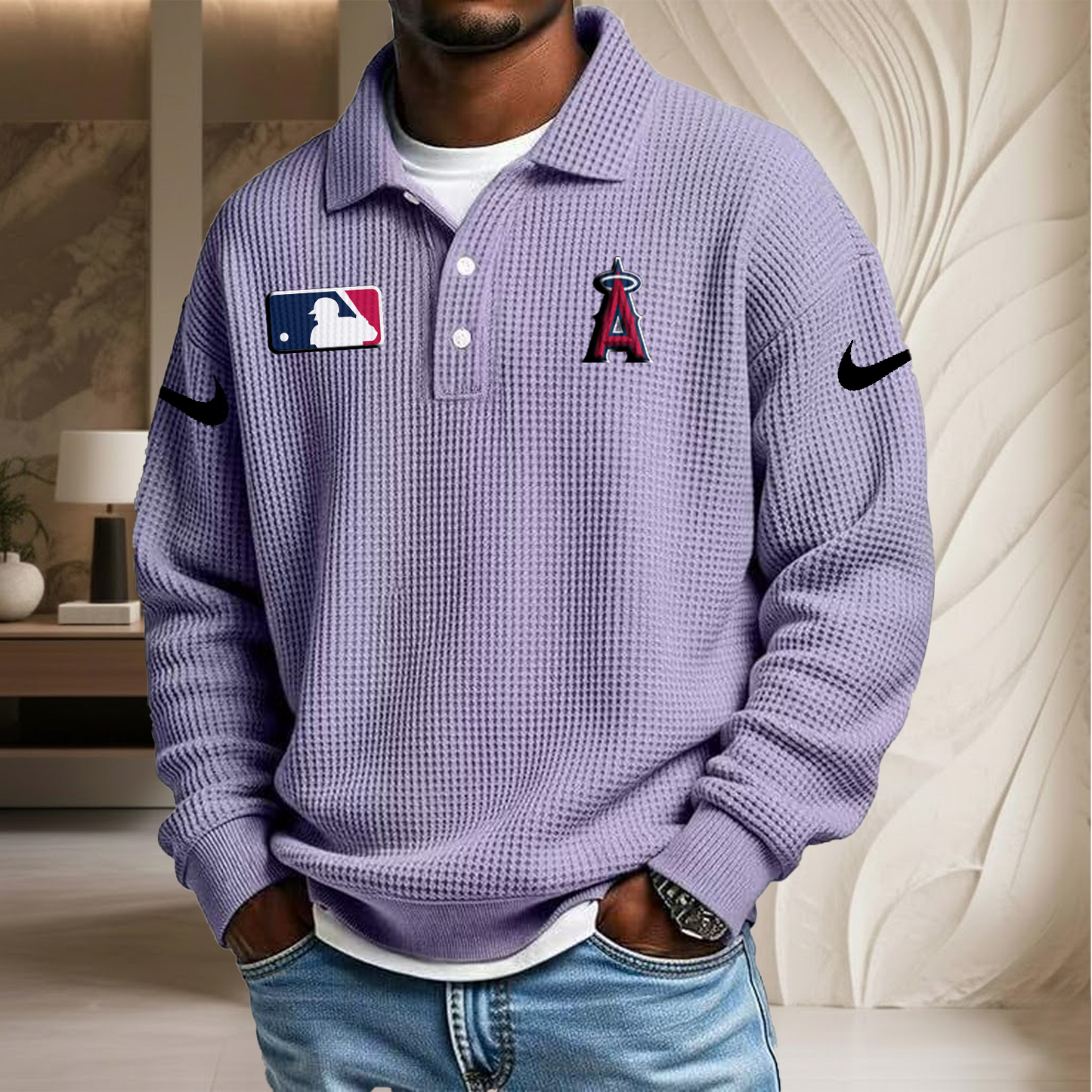 MLB x LAA Waffle Three Button Lapel Polo HLP HLPHUONG