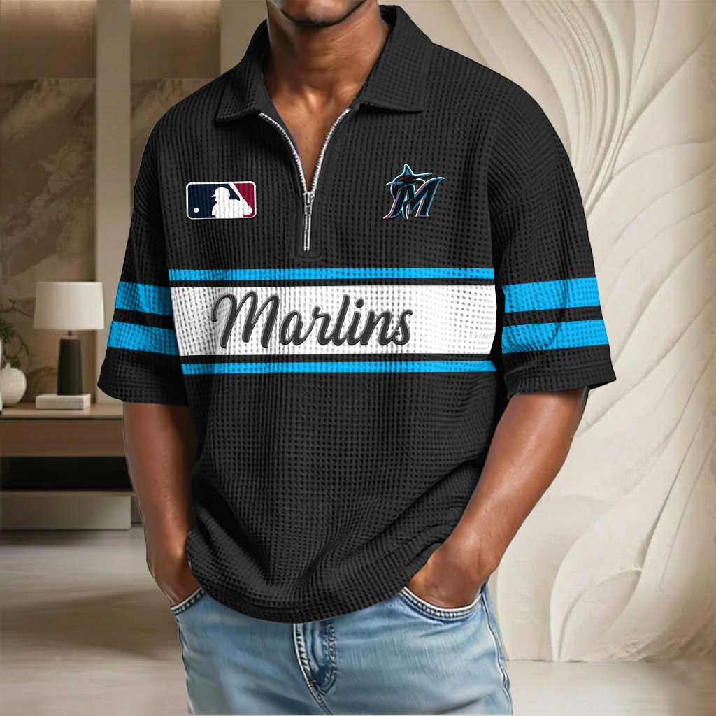 MLB x MIA Baseball Waffle Half-Zip Polo Shirt HLP HLPHUONG