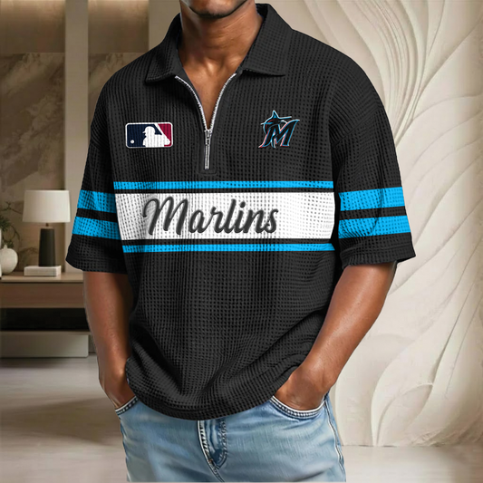 MLB x MIA Baseball Waffle Half-Zip Polo Shirt HLP HLPHUONG