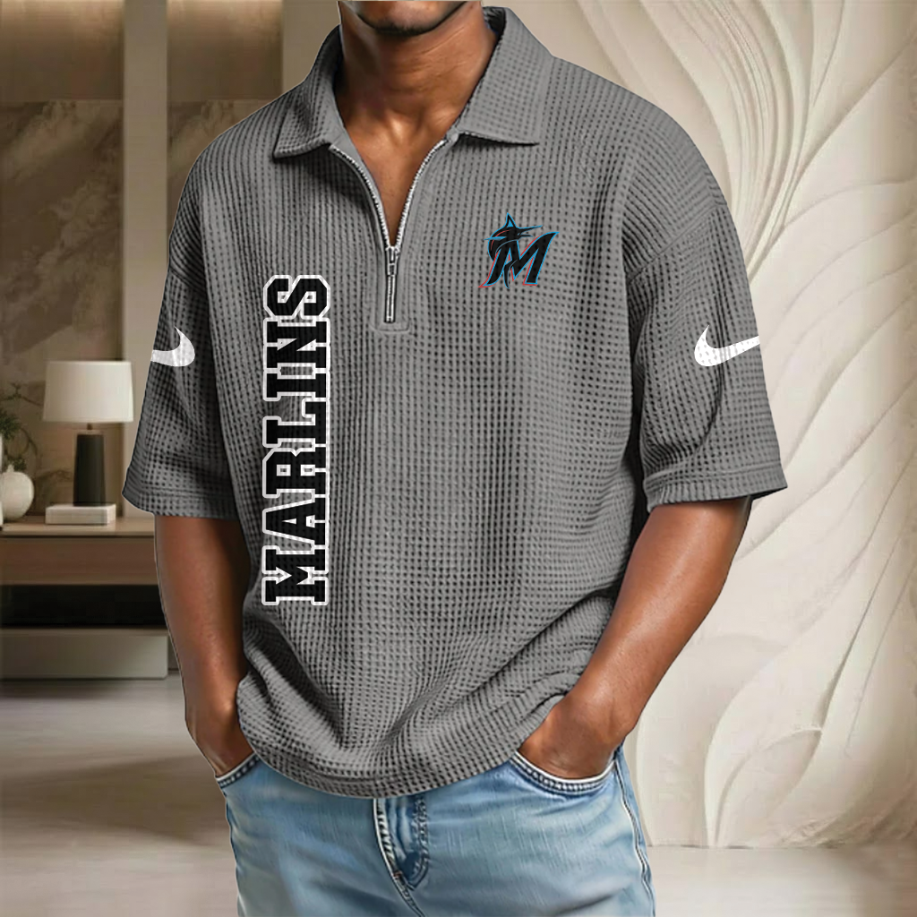 MLB x MIA Baseball Waffle Half-Zip Polo Shirt HLP HLPHUONG