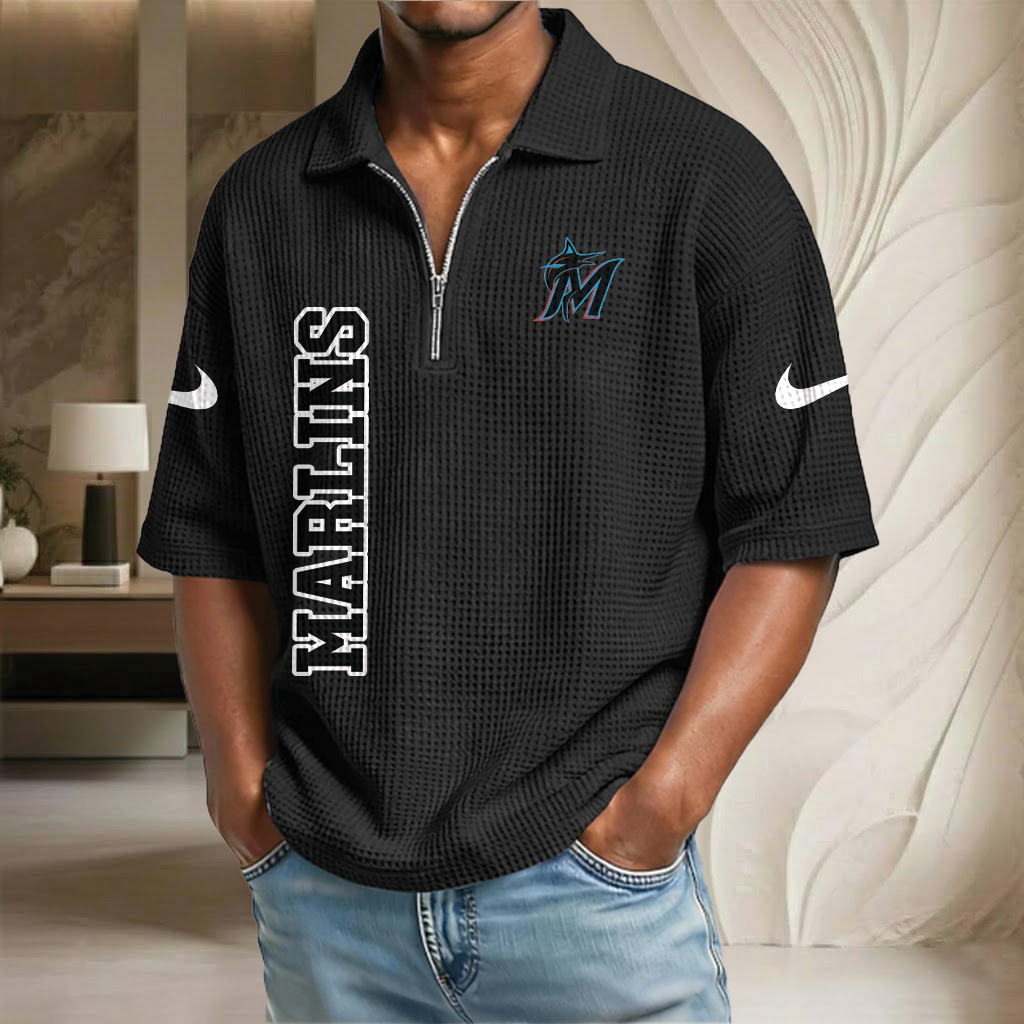 MLB x MIA Baseball Waffle Half-Zip Polo Shirt HLP HLPHUONG