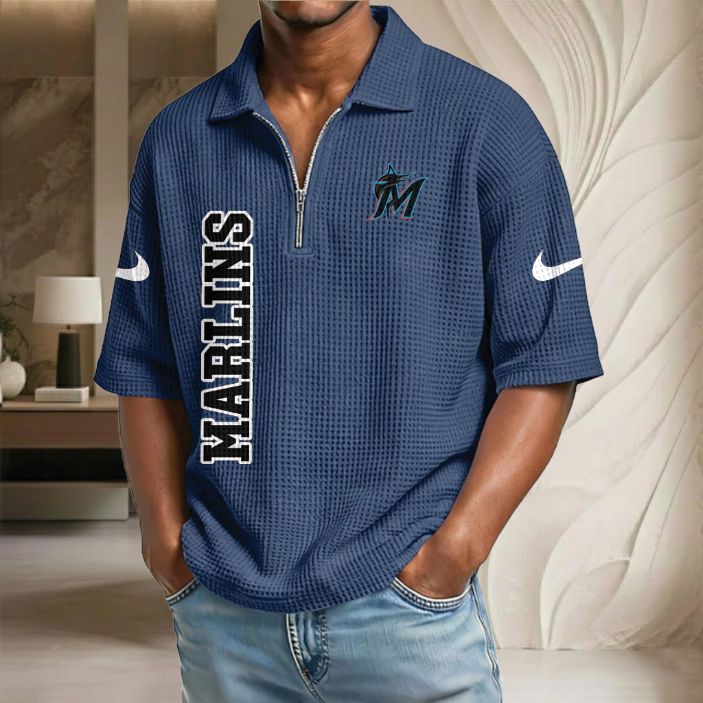 MLB x MIA Baseball Waffle Half-Zip Polo Shirt HLP HLPHUONG