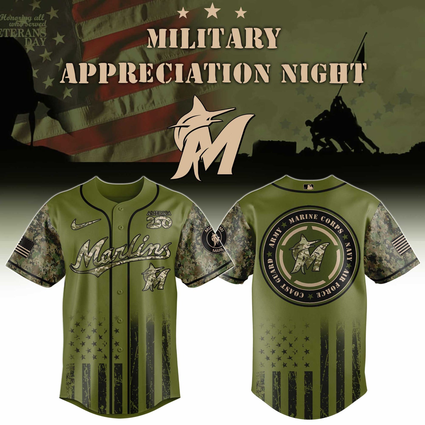 MLB x MIA Military Baseball Jersey HLP HLPHUONG