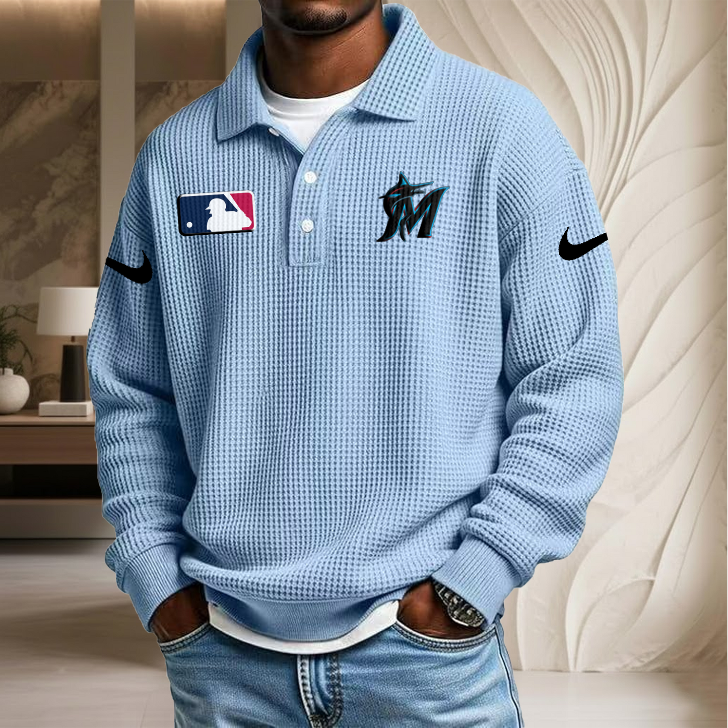 MLB x MIA Waffle Three Button Lapel Polo HLP HLPHUONG