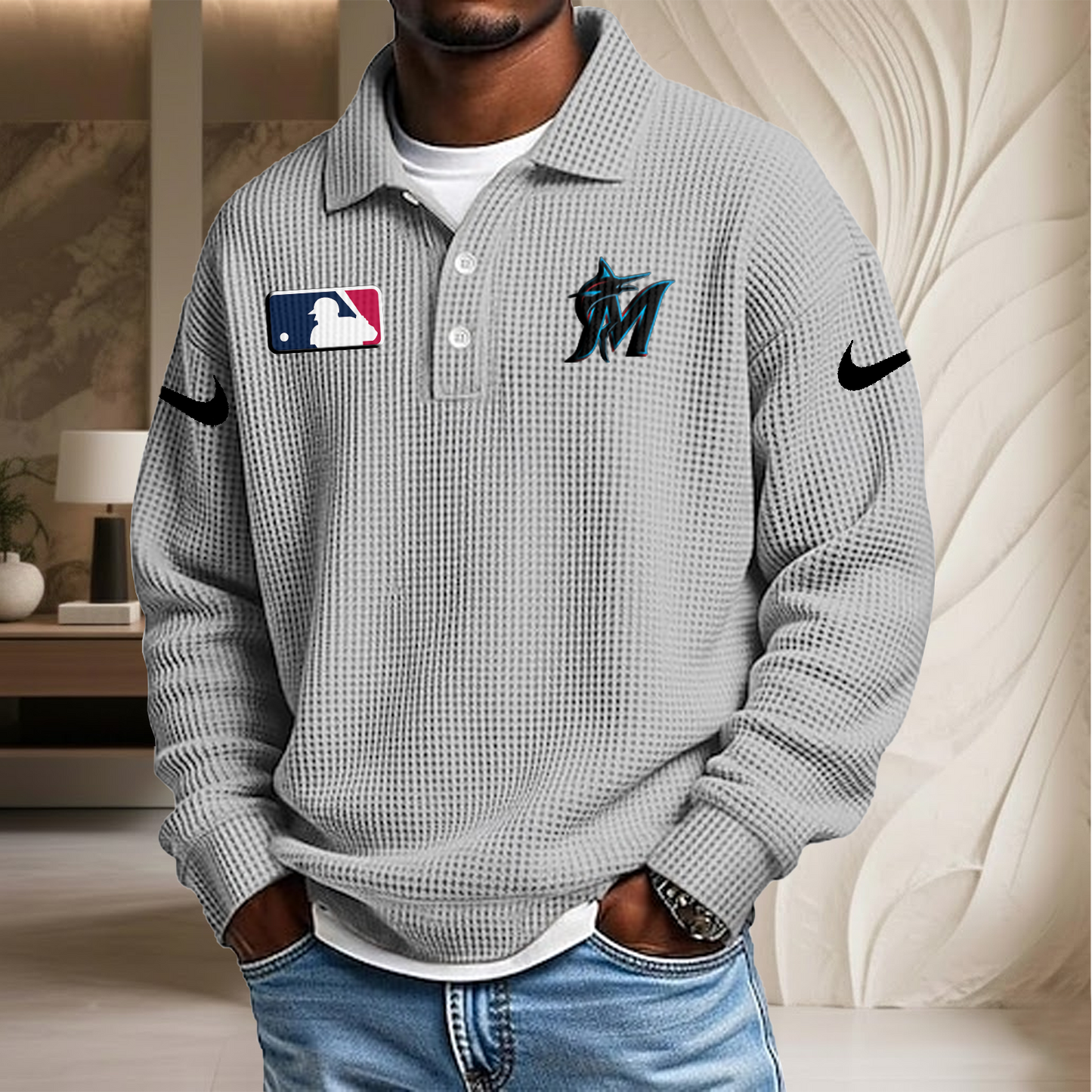 MLB x MIA Waffle Three Button Lapel Polo HLP HLPHUONG