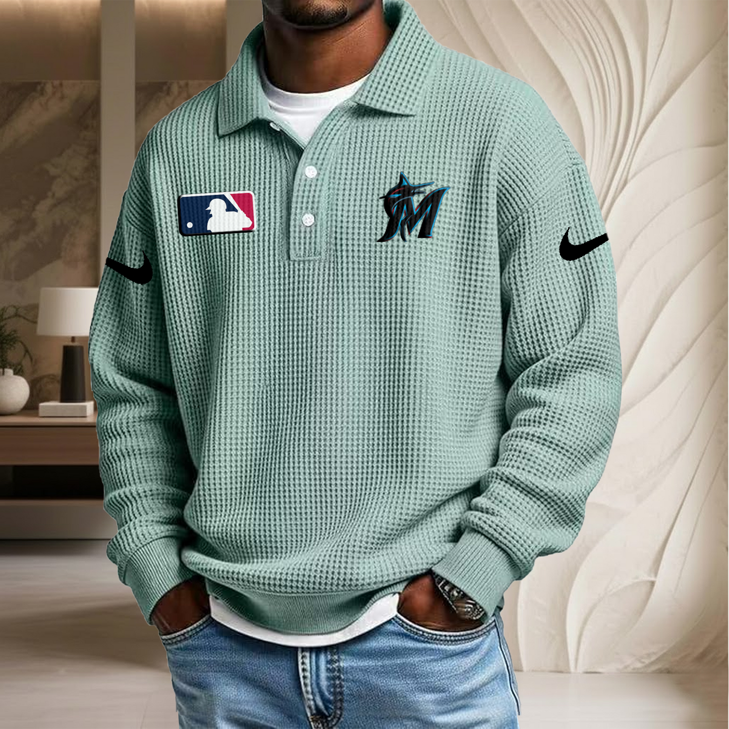 MLB x MIA Waffle Three Button Lapel Polo HLP HLPHUONG