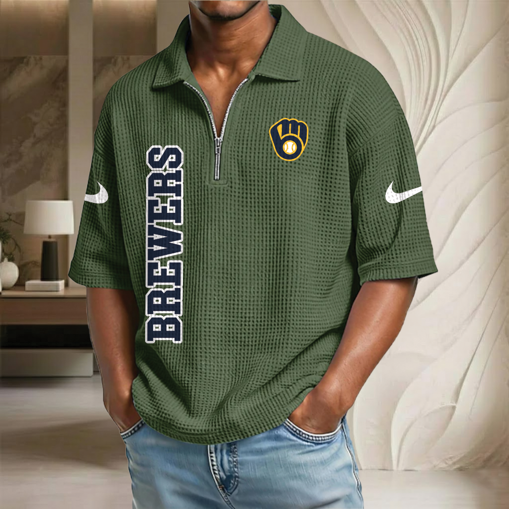 MLB x MIL Baseball Waffle Half-Zip Polo Shirt HLP HLPHUONG