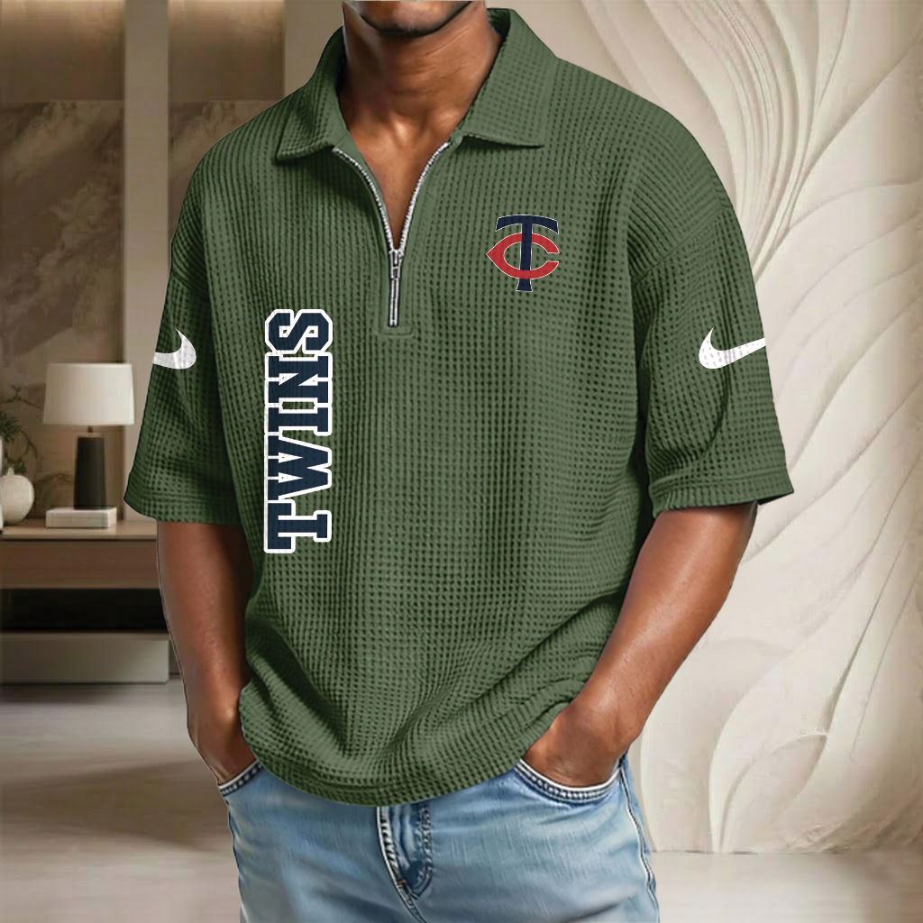 MLB x MIN Baseball Waffle Half-Zip Polo Shirt HLP HLPHUONG