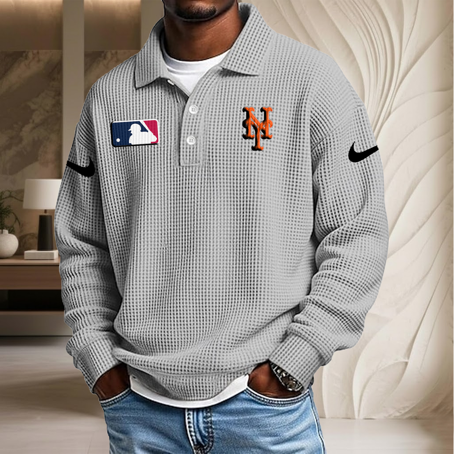 MLB x NYM Waffle Three Button Lapel Polo HLP HLPHUONG