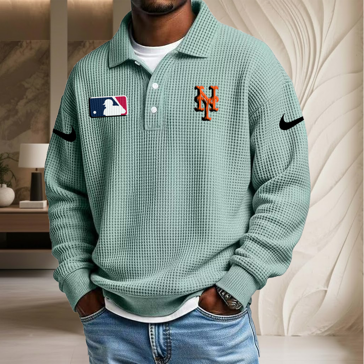 MLB x NYM Waffle Three Button Lapel Polo HLP HLPHUONG