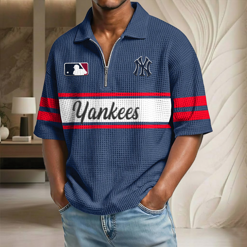 MLB x NYY Baseball Waffle Half-Zip Polo Shirt HLP HLPHUONG