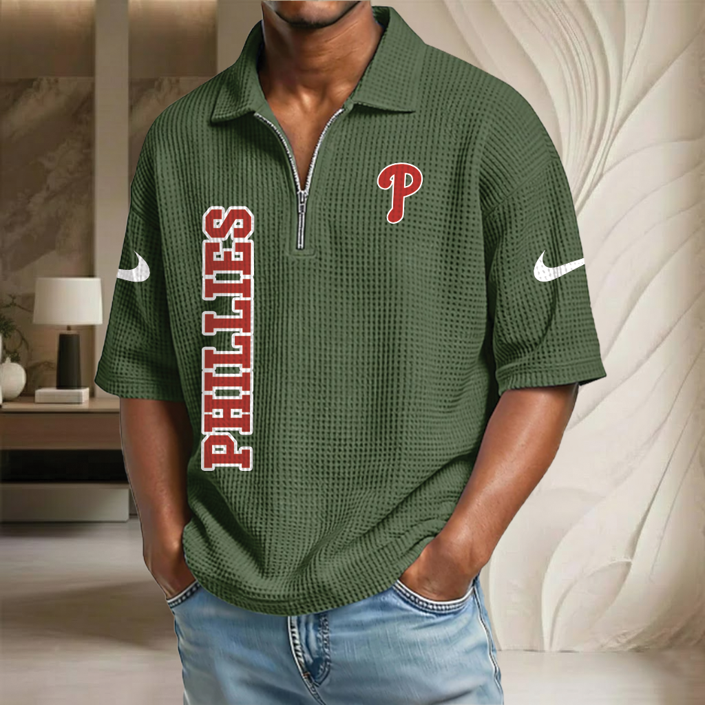 MLB x PHI Baseball Waffle Half-Zip Polo Shirt HLP HLPHUONG