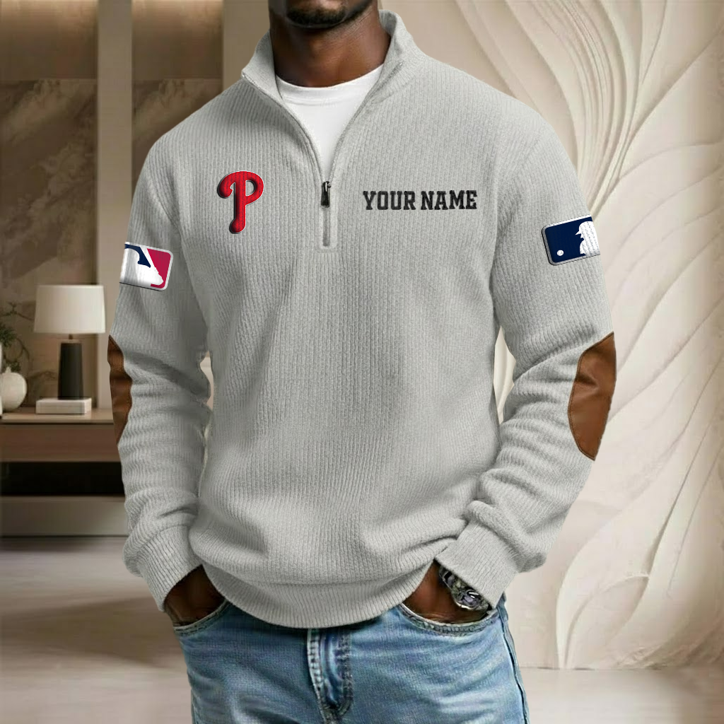 MLB x PHI Custom Name Stand Collar Half-zip Sweatshirt HLP HLPHUONG