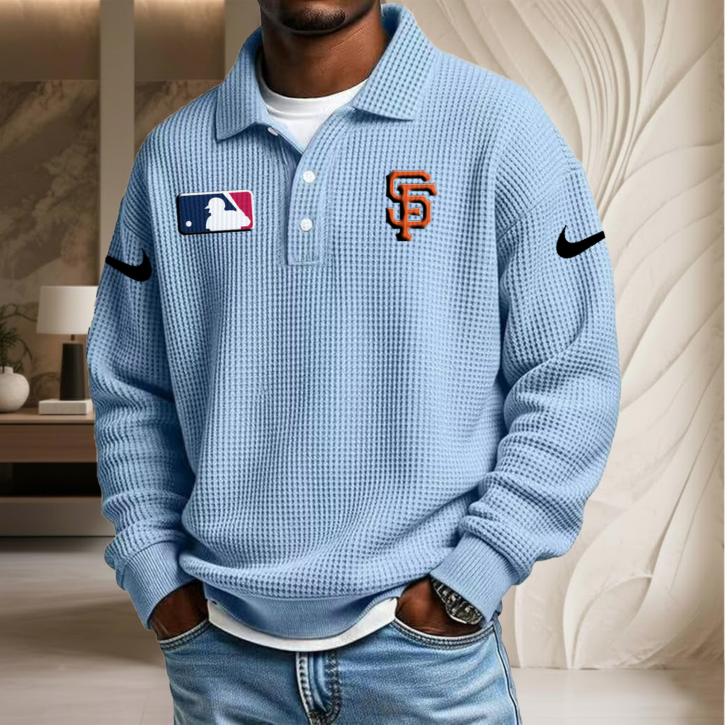 MLB x SF Waffle Three Button Lapel Polo HLP HLPHUONG