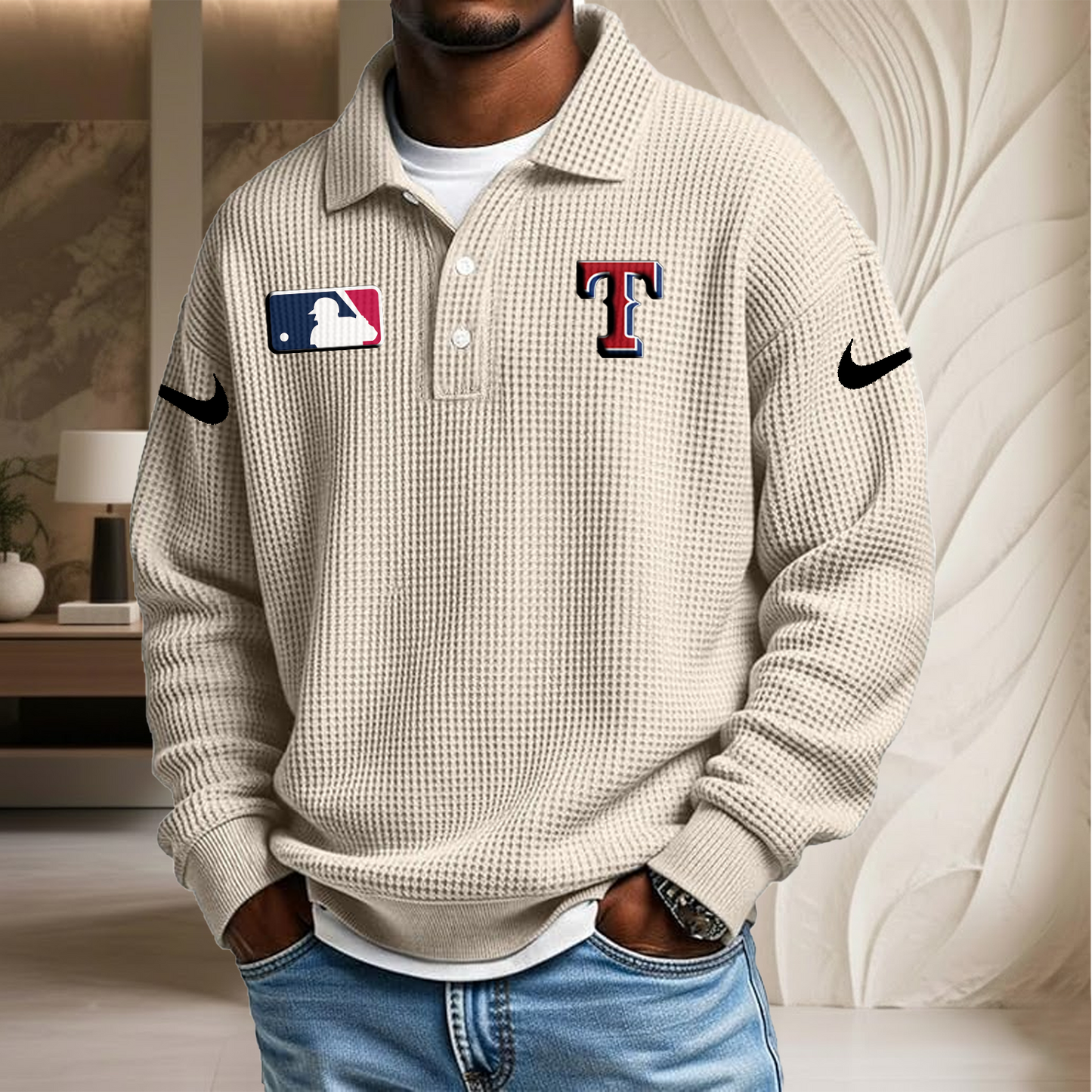 MLB x TEX Waffle Three Button Lapel Polo HLP HLPHUONG