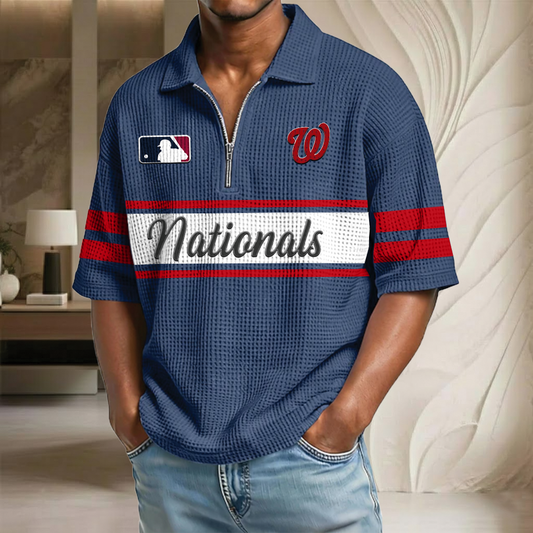 MLB x WAS Baseball Waffle Half-Zip Polo Shirt HLP HLPHUONG