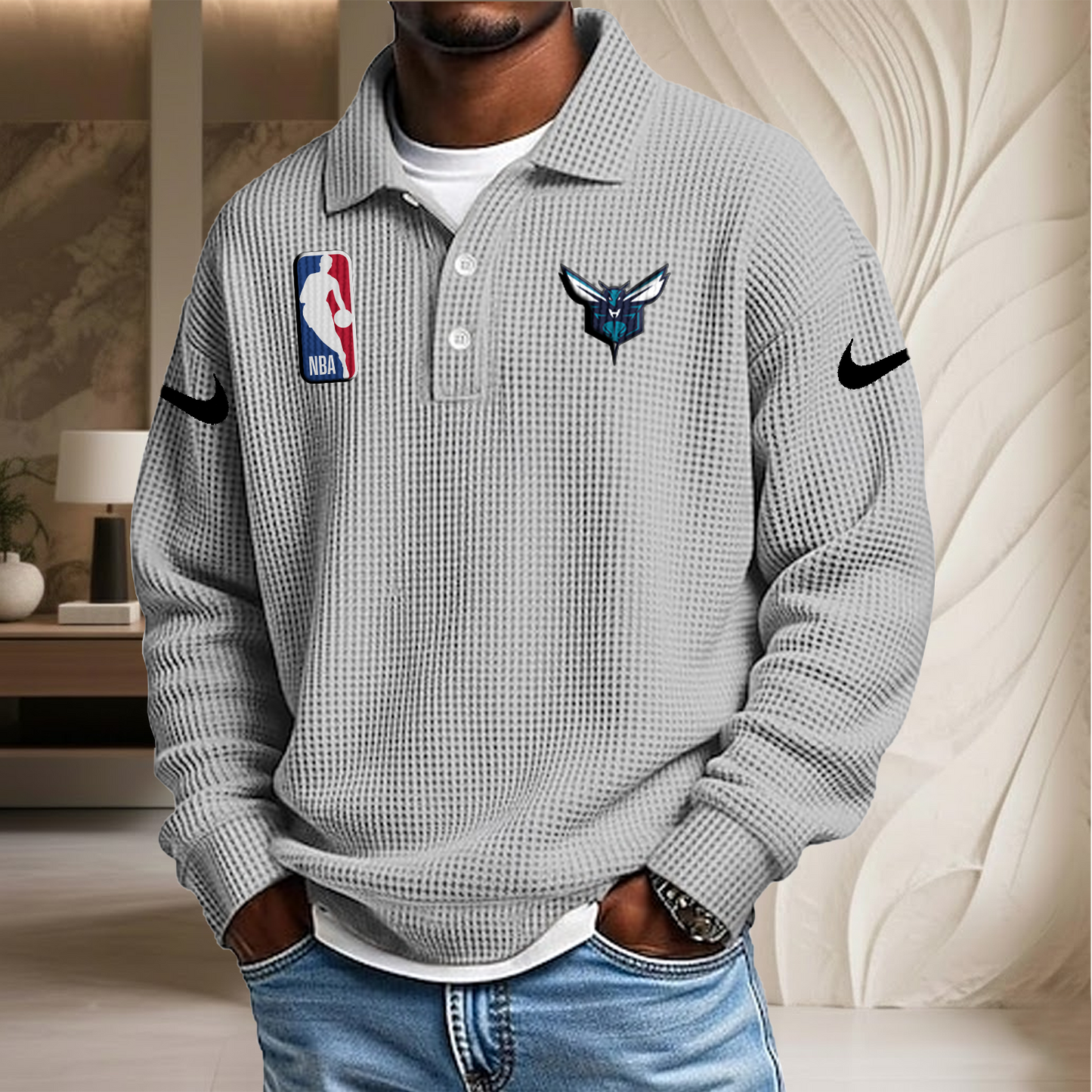 NBA x CH Waffle Three Button Lapel Polo HLP HLPHUONG