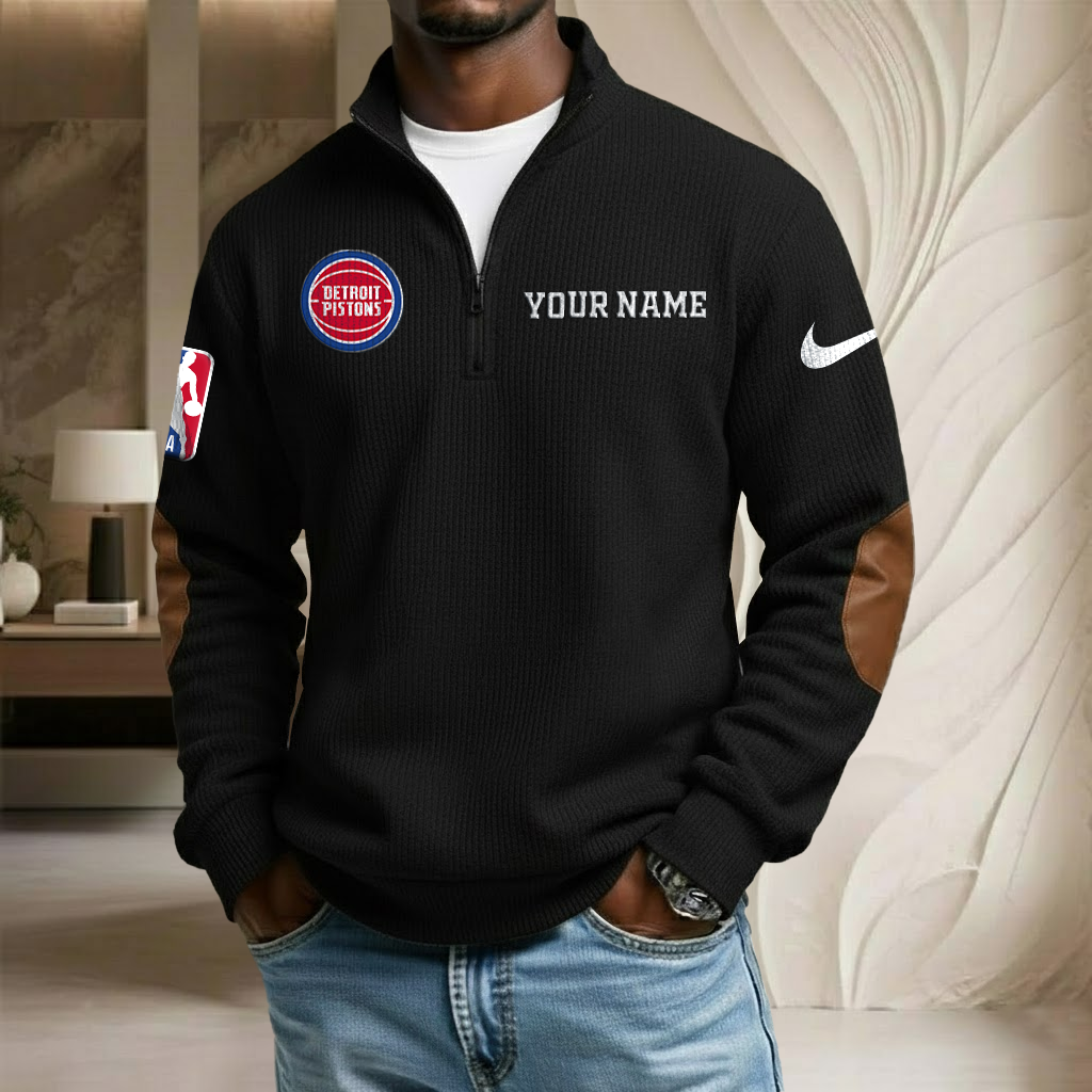 NBA x DET Custom Name Stand Collar Half-zip Sweatshirt HLP HLPHUONG