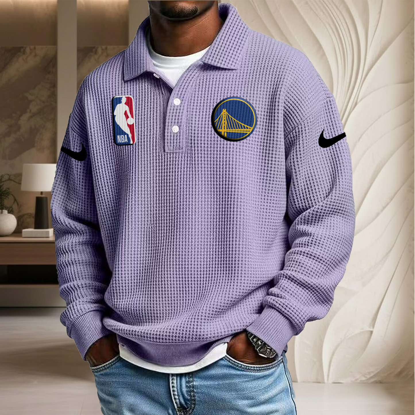 NBA x GSW Waffle Three Button Lapel Polo HLP HLPHUONG