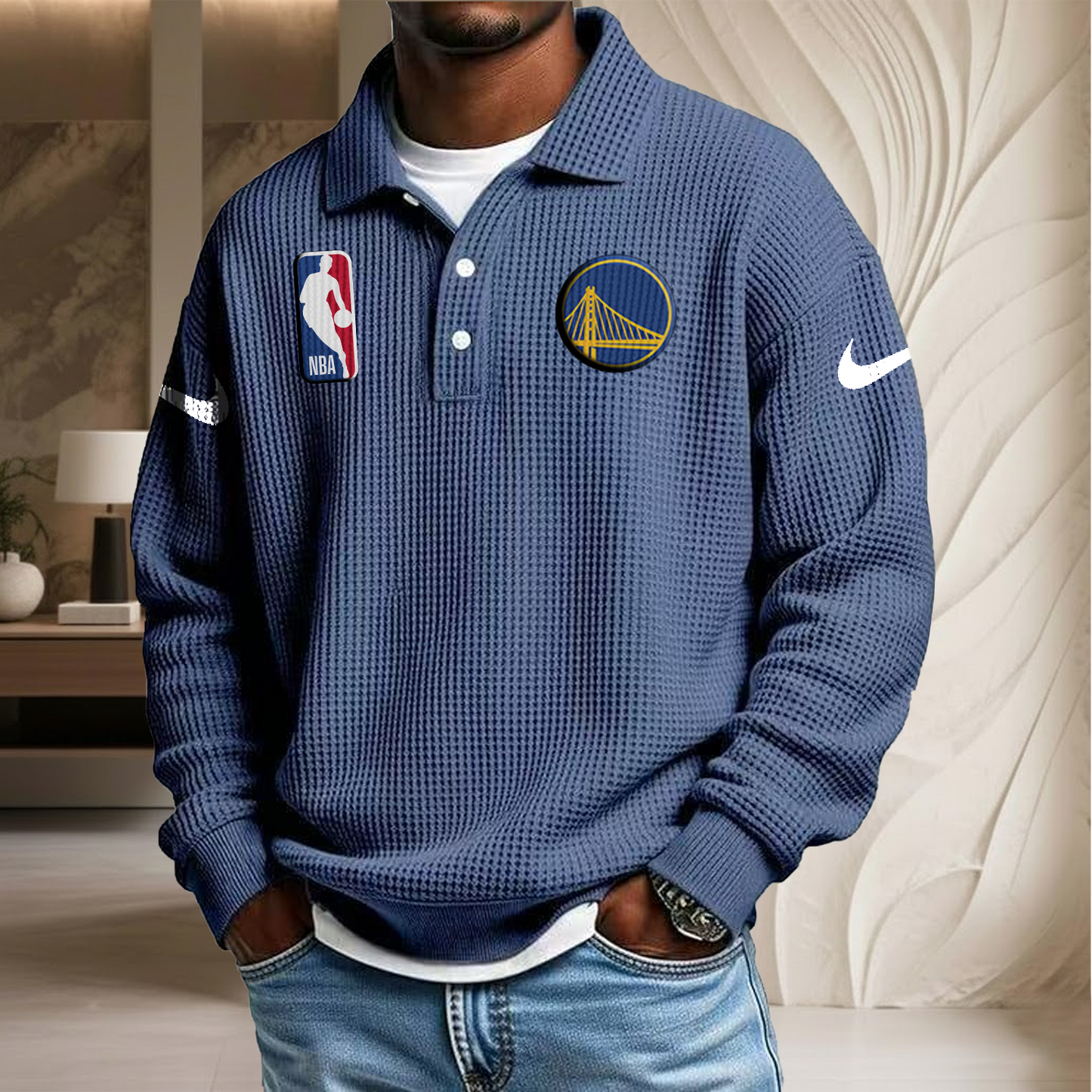 NBA x GSW Waffle Three Button Lapel Polo HLP HLPHUONG