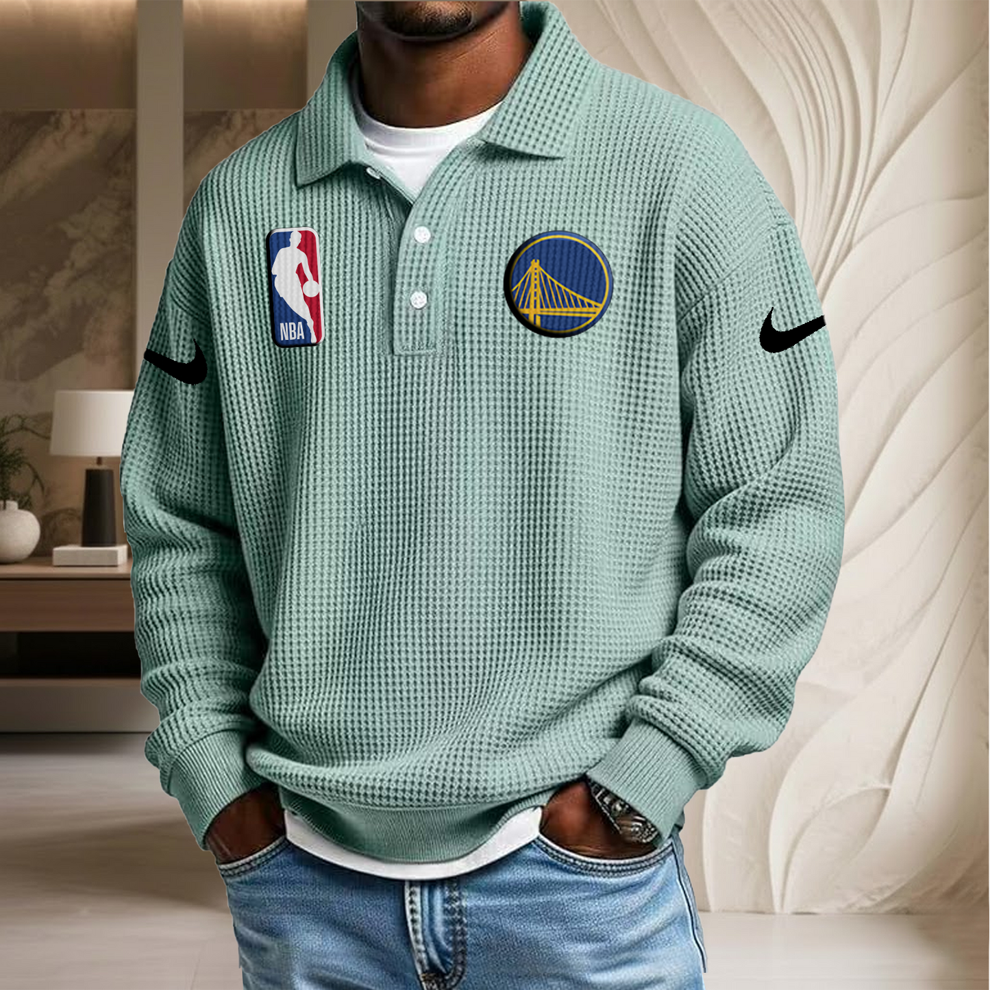 NBA x GSW Waffle Three Button Lapel Polo HLP HLPHUONG