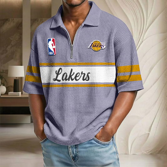 NBA x LAL Basketball Waffle Half-Zip Polo Shirt HLP HLPHUONG