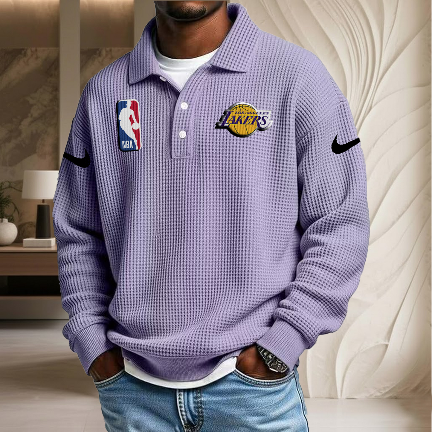 NBA x LAL Waffle Three Button Lapel Polo HLP HLPHUONG
