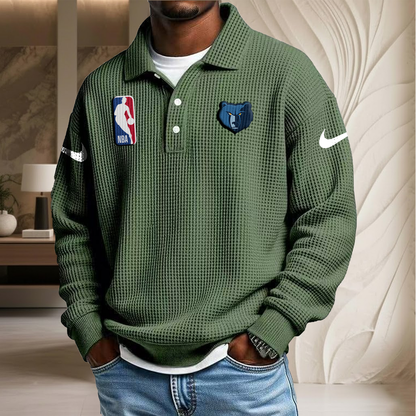 NBA x MG Waffle Three Button Lapel Polo HLP HLPHUONG