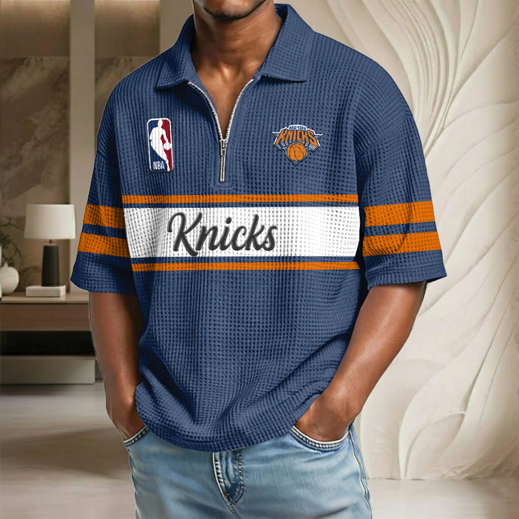 NBA x NYK Basketball Waffle Half-Zip Polo Shirt HLP HLPHUONG