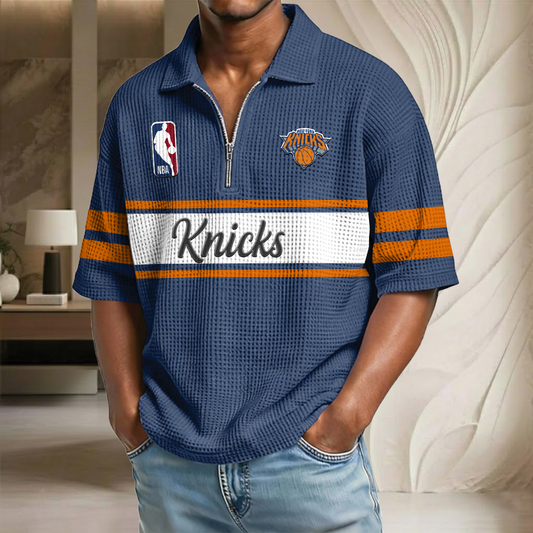 NBA x NYK Basketball Waffle Half-Zip Polo Shirt HLP HLPHUONG