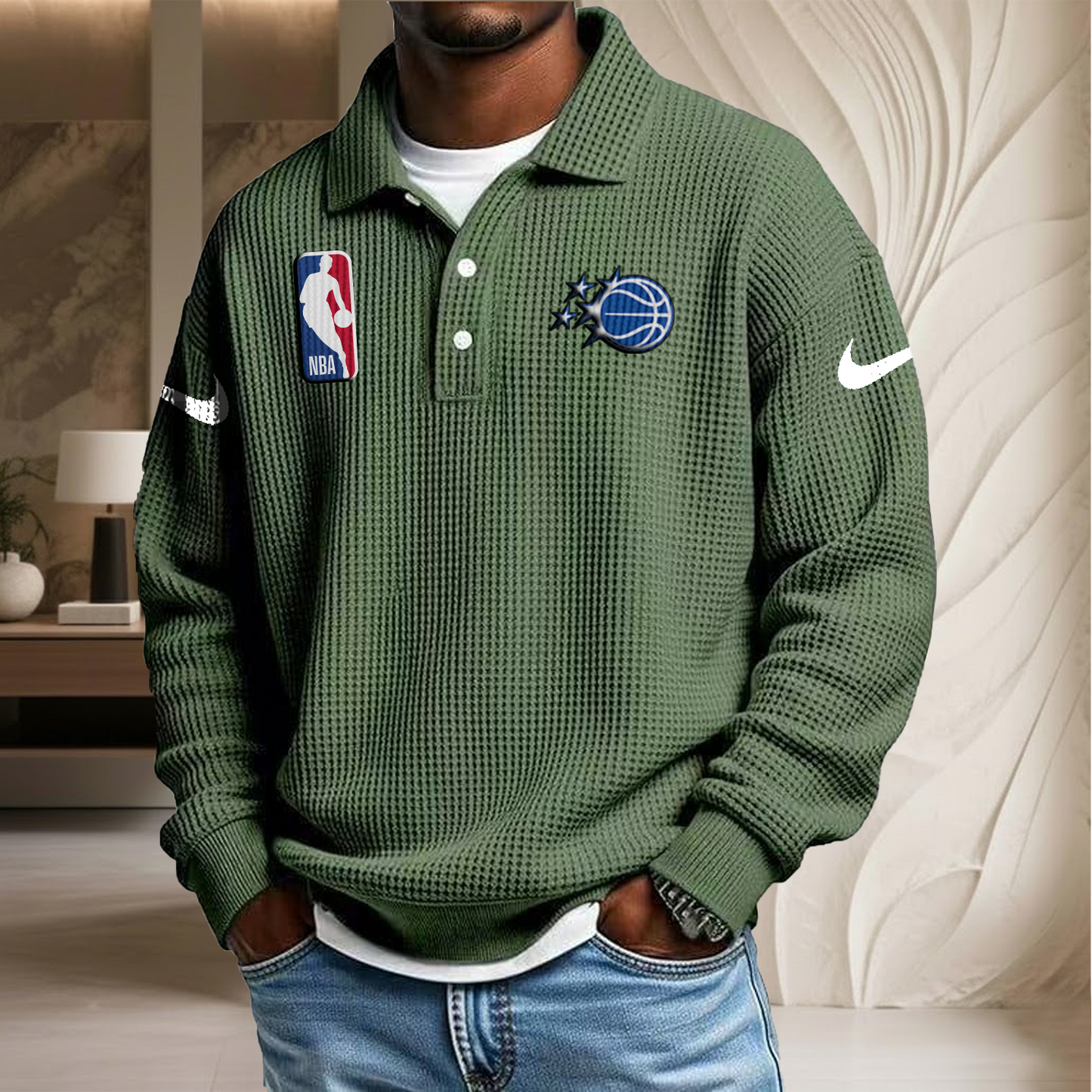 NBA x OM Waffle Three Button Lapel Polo HLP HLPHUONG