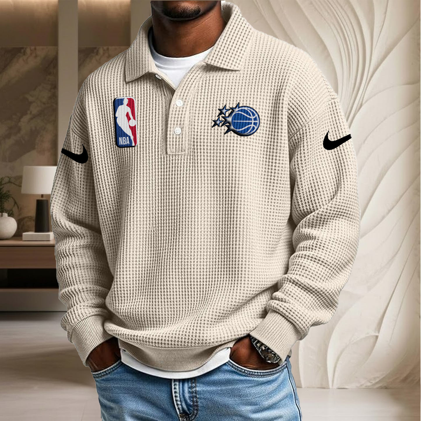 NBA x OM Waffle Three Button Lapel Polo HLP HLPHUONG