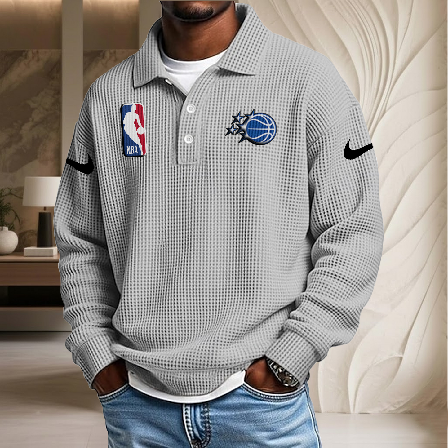 NBA x OM Waffle Three Button Lapel Polo HLP HLPHUONG