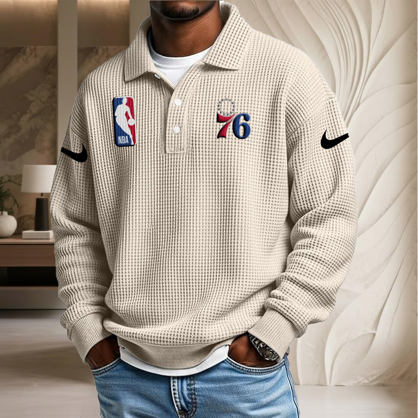 NBA x PHI Waffle Three Button Lapel Polo HLP HLPHUONG