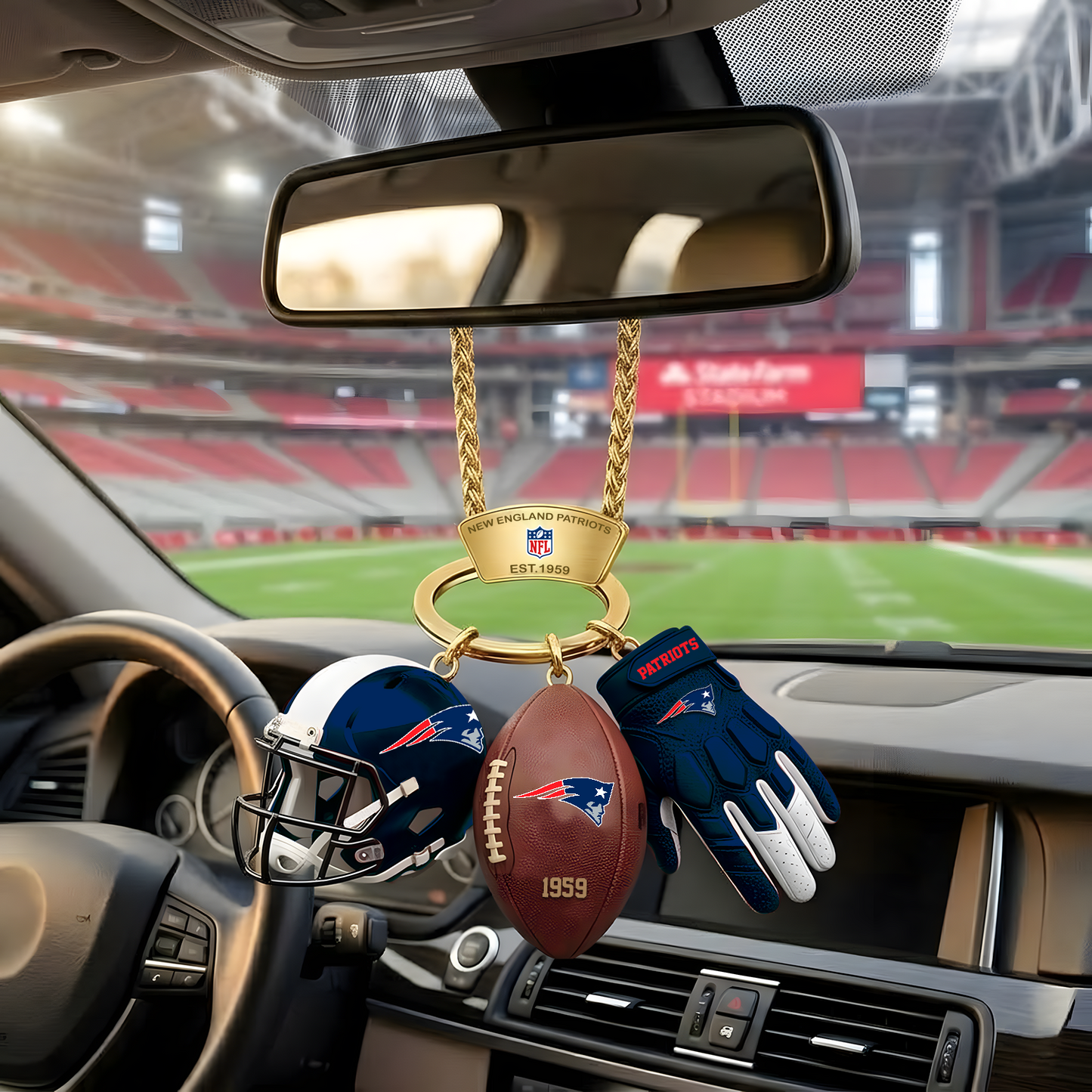 NE X NFL Helmet and Football Car Ornament NAK NHT