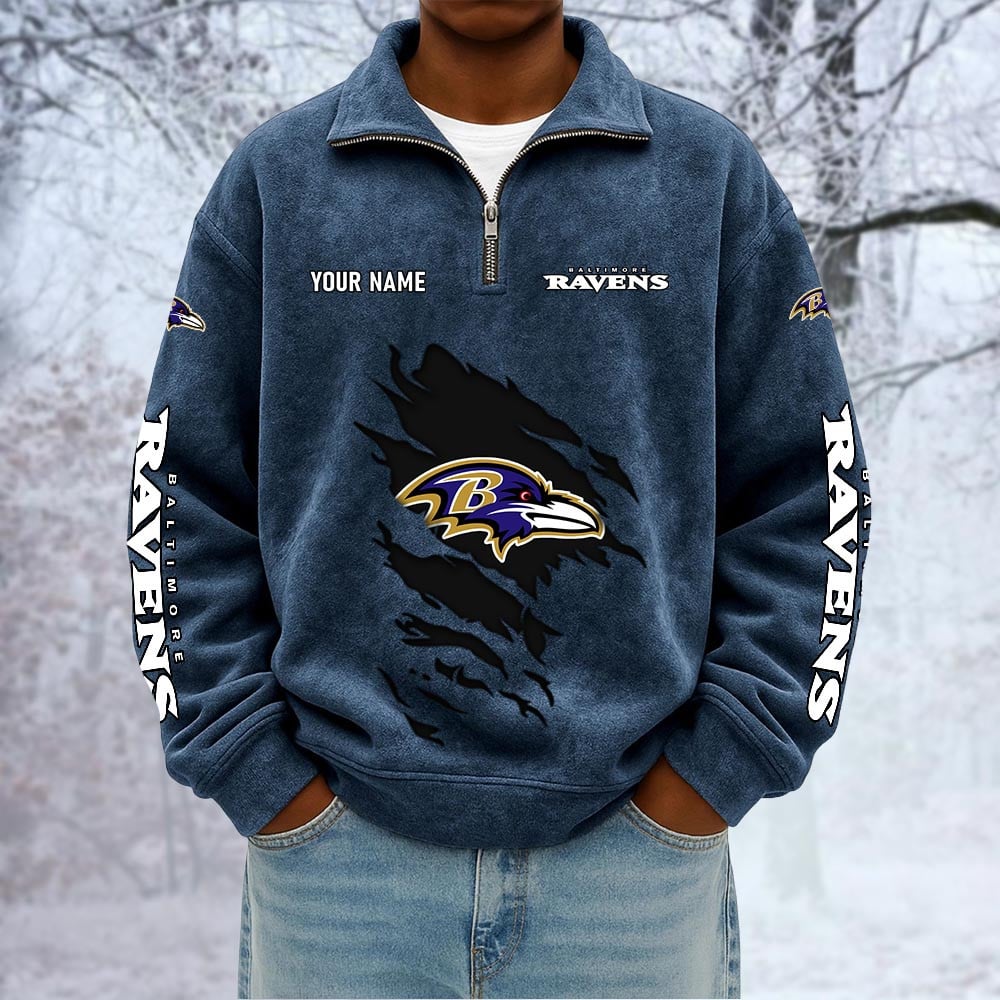 NFL x BAL Custom Name Half-zip Collar Suede Sweatshirt HLP HLPHUONG