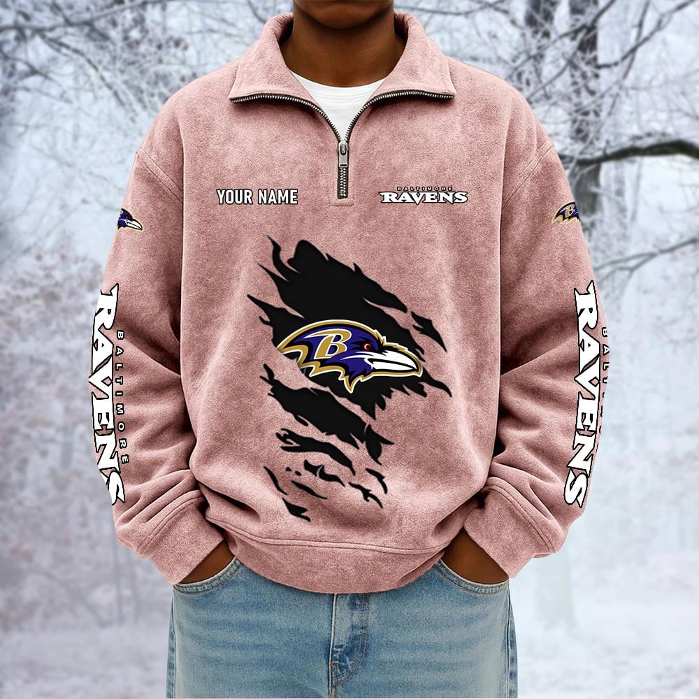 NFL x BAL Custom Name Half-zip Collar Suede Sweatshirt HLP HLPHUONG