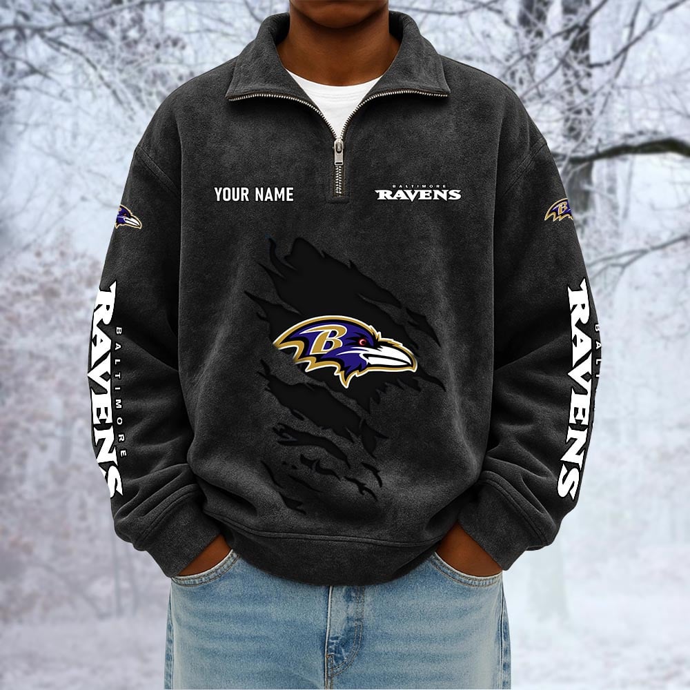 NFL x BAL Custom Name Half-zip Collar Suede Sweatshirt HLP HLPHUONG