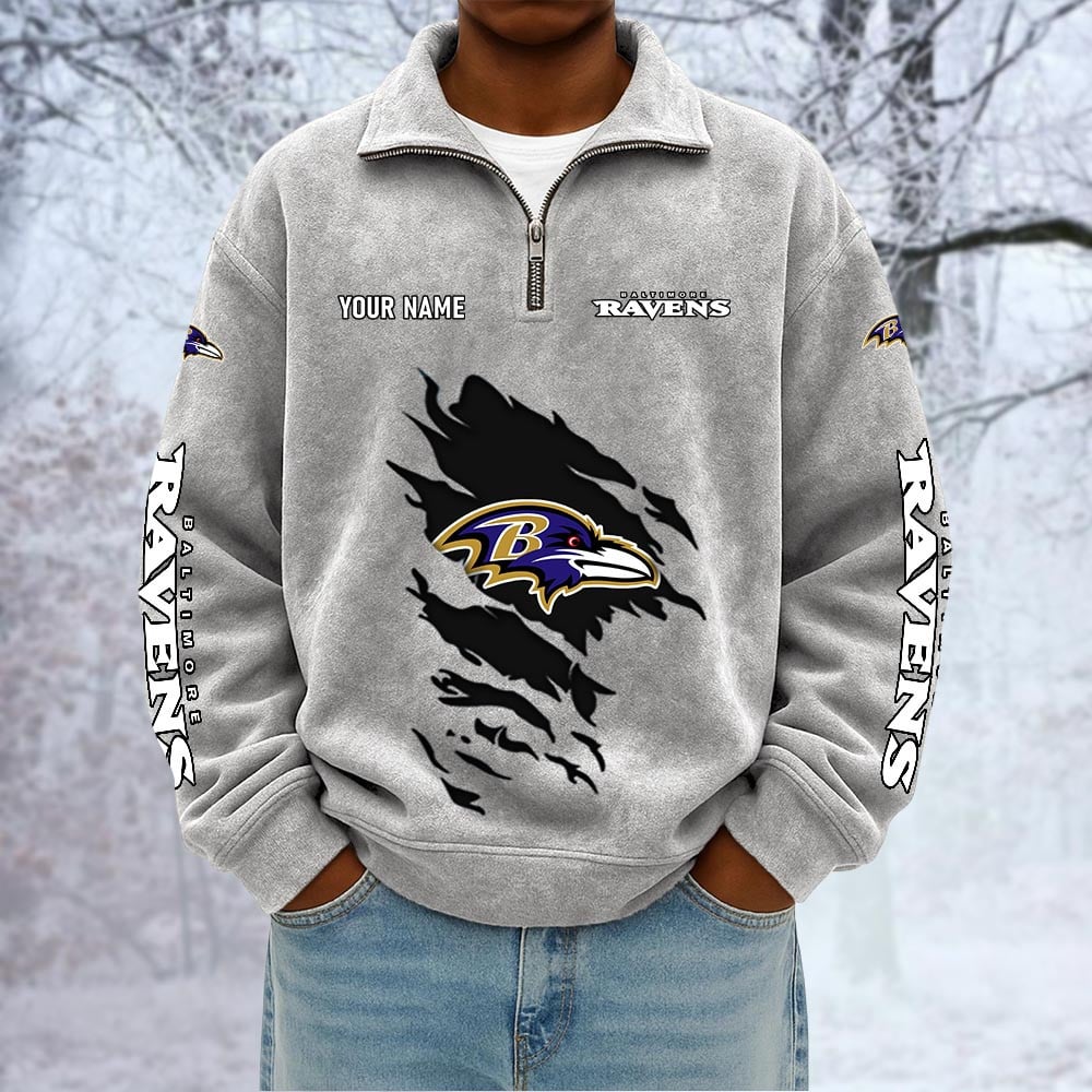 NFL x BAL Custom Name Half-zip Collar Suede Sweatshirt HLP HLPHUONG