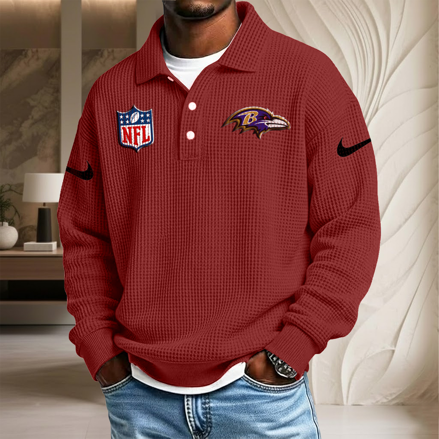 NFL x BAL Waffle Three Button Lapel Polo HLP HLPHUONG