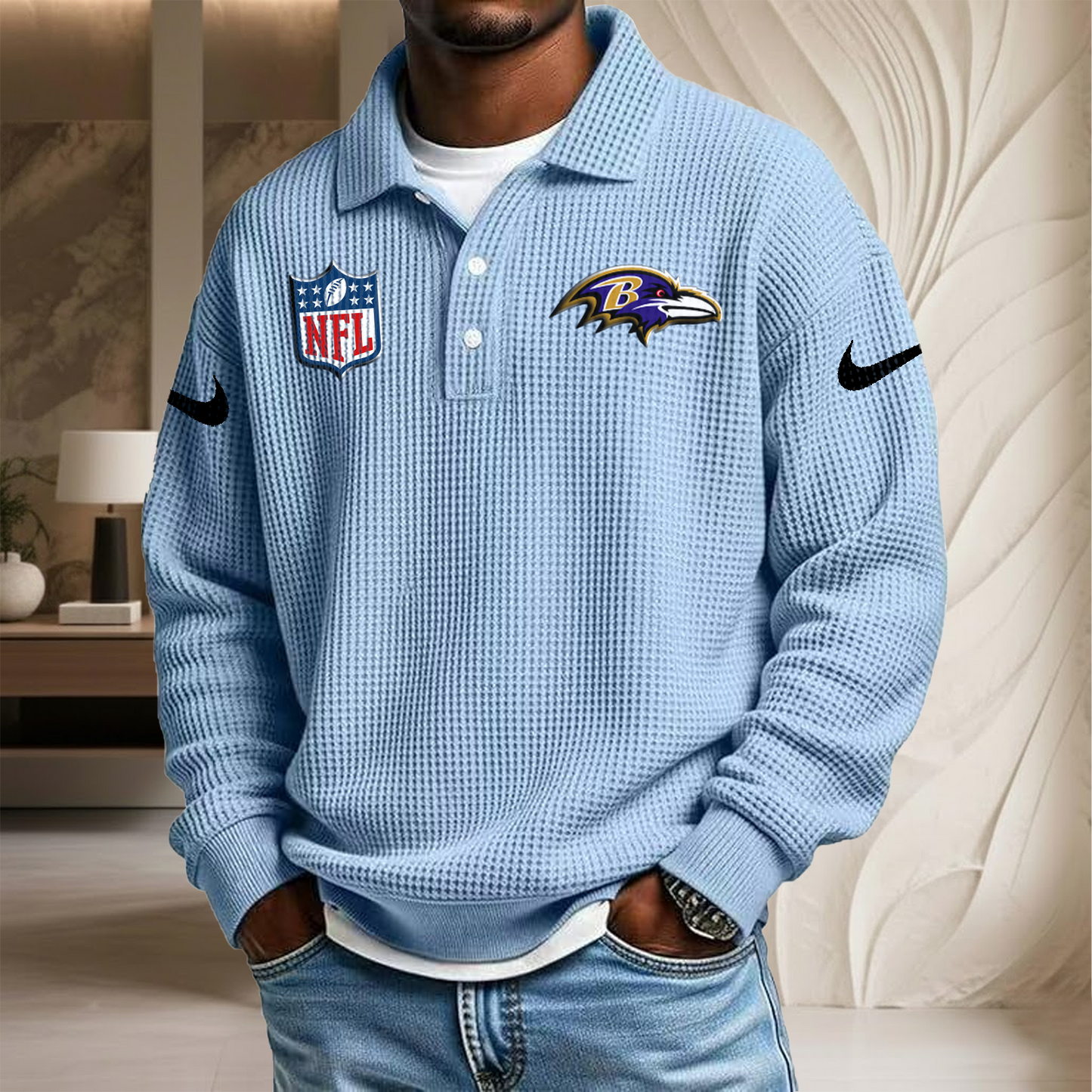 NFL x BAL Waffle Three Button Lapel Polo HLP HLPHUONG
